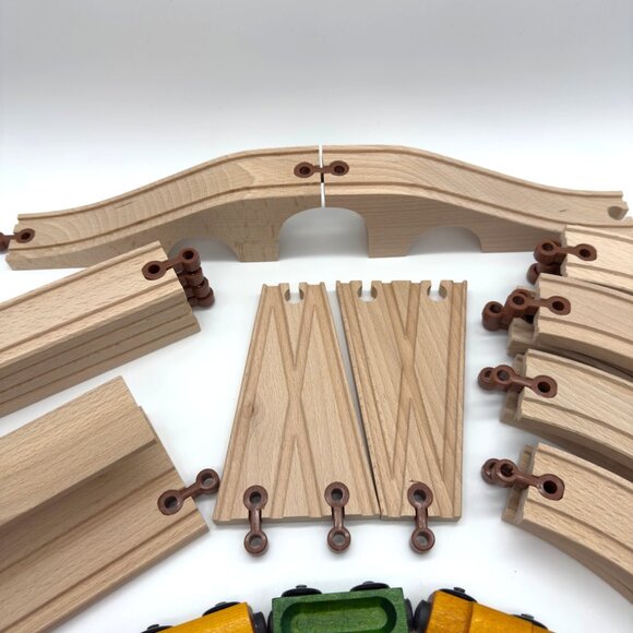 Vintage Micki Wooden Train Set Trains Tracks Bridge More - Picture 5 of 14